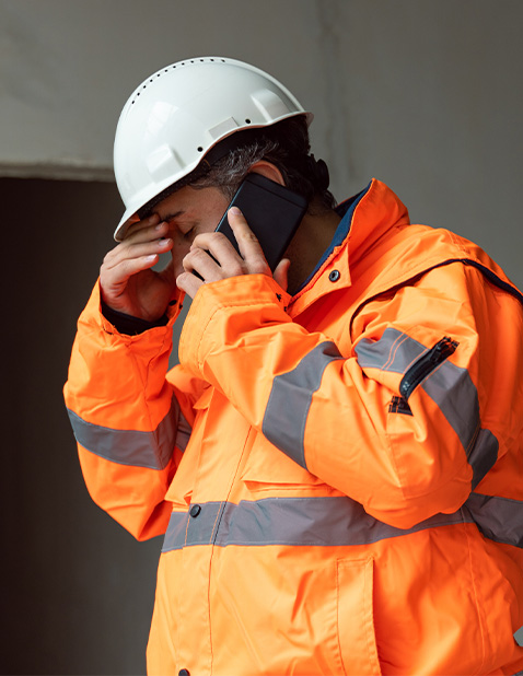 Construction worker making a phone call for employee assistance program